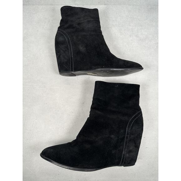 Free People x Sol Sana Boots Womens Size 41 Black Suede Wedge Booties Side Zip - Picture 7 of 11